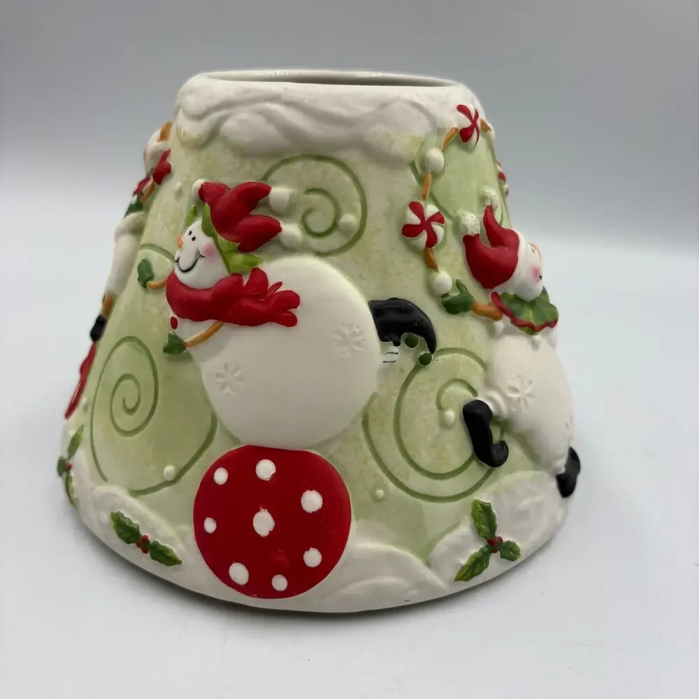 Yankee Candle Large Jar Candle Shade Topper Christmas Ceramic Holiday Snowmen
